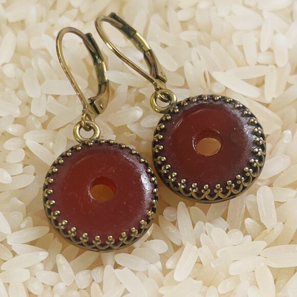 Carnelian Agate Drop Earrings - Bezel - Lever Back Ear Wires - Picture 5 of 6